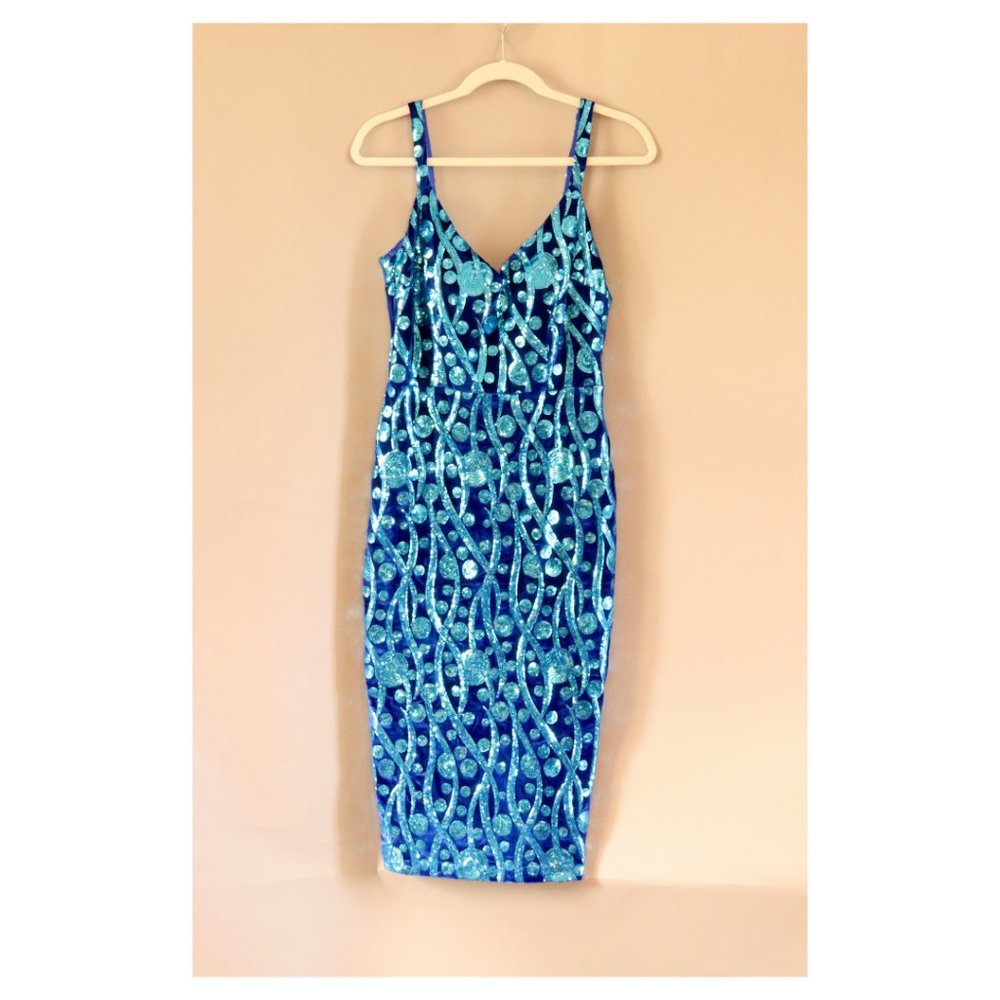 Tatyana Blue Sequined Dress Size Large